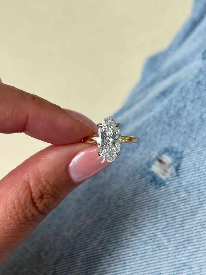 Classic Moval Cut Diamond Solitaire Engagement Ring in 14K Yellow Gold Elegant Elongated Center Stone with Minimalist Prong Setting, Timeless Bridal Fine Jewelry Gift for Her - Image 2