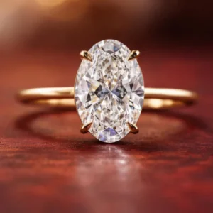 Beautiful Oval Cut Diamond Solitaire Engagement Ring in 14K Yellow Gold Large Elongated Center Stone with Classic Four Prong Setting, Elegant Minimalist Bridal Fine Jewelry Gift for Her
