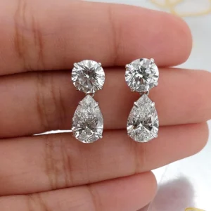 egant Diamond Drop Earrings with Round and Pear Cut Stones 14k White Gold Dangle Earrings for Women, Anniversary & Wedding Gift & Special Occasion Jewelry