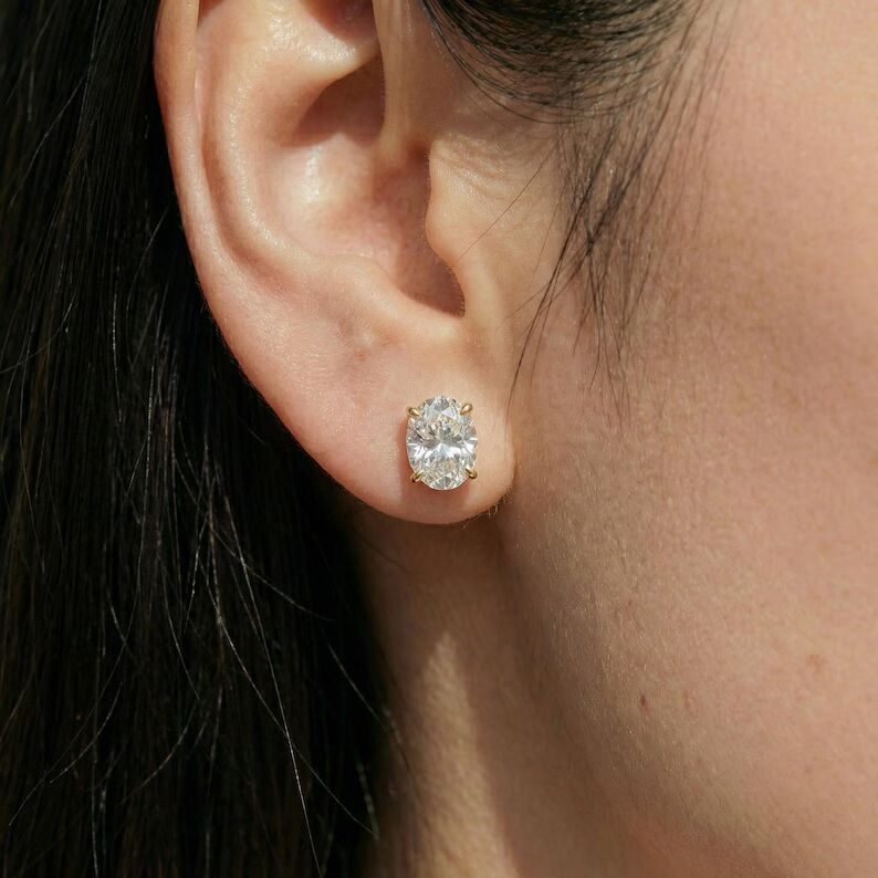 Dazzling Oval Diamond Stud Earrings in 14k White Gold for Women Refined Solitaire Style Fine Jewelry Gift for Any Occasion Featuring Oval Cut Stones Sleek Stud Design Fine Jewelry for Daily Shine - Image 5