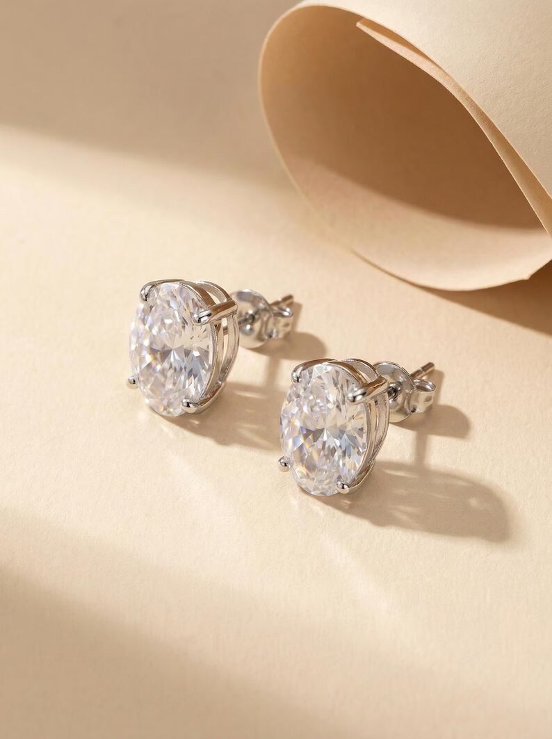 Dazzling Oval Diamond Stud Earrings in 14k White Gold for Women Refined Solitaire Style Fine Jewelry Gift for Any Occasion Featuring Oval Cut Stones Sleek Stud Design Fine Jewelry for Daily Shine - Image 6