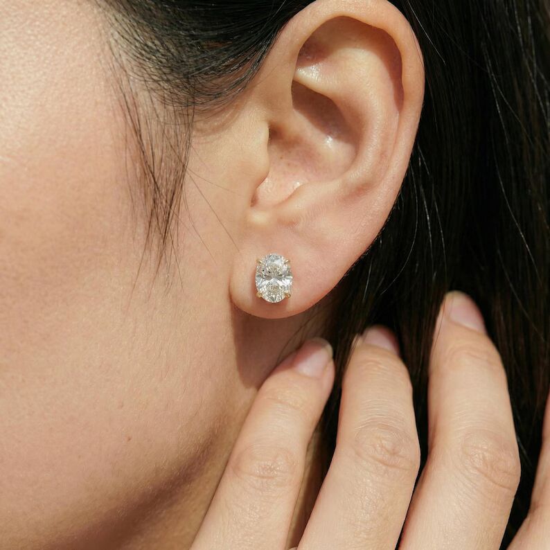 Dazzling Oval Diamond Stud Earrings in 14k White Gold for Women Refined Solitaire Style Fine Jewelry Gift for Any Occasion Featuring Oval Cut Stones Sleek Stud Design Fine Jewelry for Daily Shine - Image 2