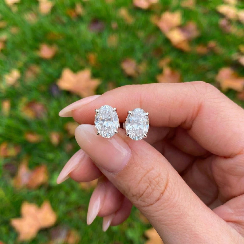 Dazzling Oval Diamond Stud Earrings in 14k White Gold for Women Refined Solitaire Style Fine Jewelry Gift for Any Occasion Featuring Oval Cut Stones Sleek Stud Design Fine Jewelry for Daily Shine - Image 3