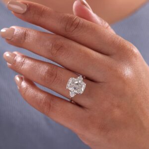 Stunning Cushion Cut Diamond Solitaire Engagement Ring in 14K White Gold Large Statement Center Stone with Classic Prong Setting, Timeless Elegant Bridal Ring, Fine Jewelry Gift for Her