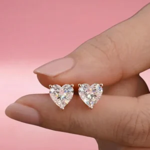 Heart Shaped Diamond Stud Earrings in 14k Yellow Gold, Romantic Solitaire Design with Brilliant Sparkle, Timeless Love Inspired Jewelry, Minimalist Everyday Elegance, Perfect Gift for Women and Special Occasions