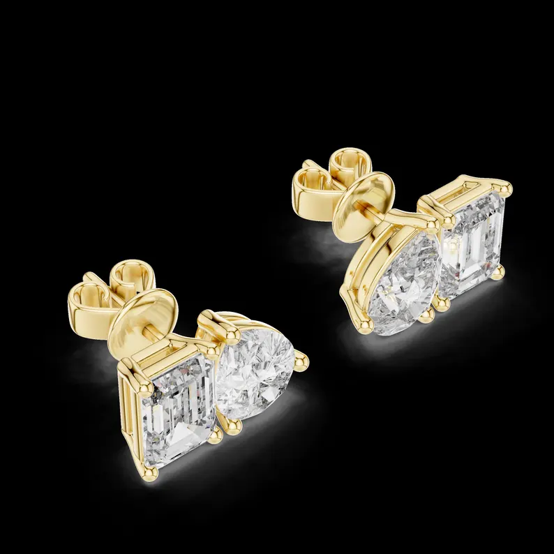 Fine Gold Diamond Earrings Showcasing Emerald Cut and Pear Shape Design Classic Yet Modern Jewelry Piece for Women Gift for Special Moments Jewelry for Women Bridal Inspired Gift Idea - Image 3