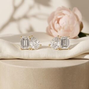 Fine Gold Diamond Earrings Showcasing Emerald Cut and Pear Shape Design Classic Yet Modern Jewelry Piece for Women Gift for Special Moments Jewelry for Women Bridal Inspired Gift Idea