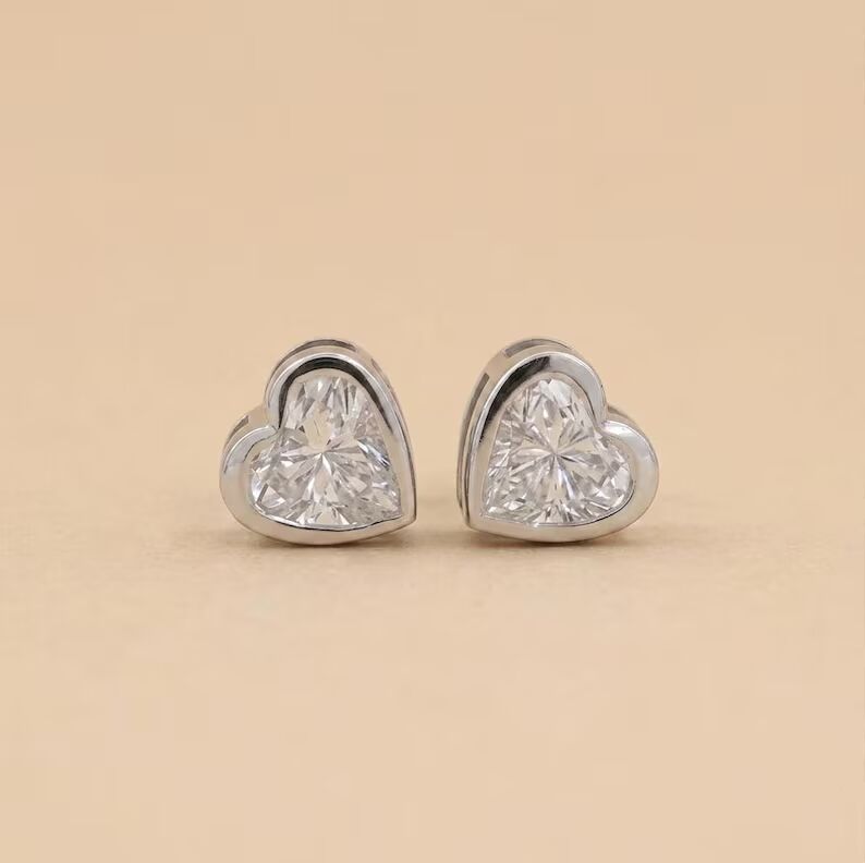 Timeless Heart Shaped Diamond Stud Earrings in 14K White Gold Elegant Minimalist Jewelry Gift for Women, Perfect for Everyday Luxury and Special Occasions - Image 3