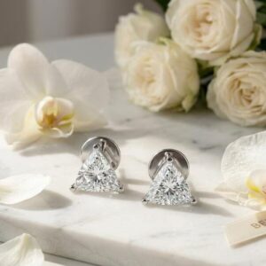 Contemporary White Gold Diamond Stud Earrings for Women Showcasing Trillion Cut Triangle Stones Stylish Fine Jewelry for Everyday Wear Distinctive Fine Jewelry for Elegant Style