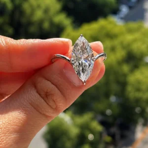 Exquisite Marquise Cut Diamond Solitaire Engagement Ring in 14K White Gold Large Elongated Navette Shape Center Stone with Minimalist Prong Setting, Elegant Statement Bridal Fine Jewelry Gift for Her