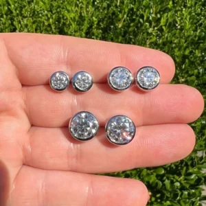 Geometric Round Moissanite Studs in 925 Silver Fluid Low Profile Silhouette Gender Neutral Object Clean Edge Archetype Studs High Polish Frame Solitaire Earrings