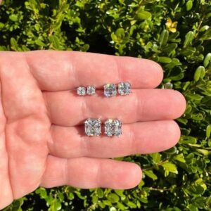 Vintage Asscher Cut 925 Silver Moissanite Stud Earrings Quiet Luxury Pillow Silhouette Diamond Alternative Staples Sleek Corner Claw Solitaires for Multi Piercing Lobe Curation