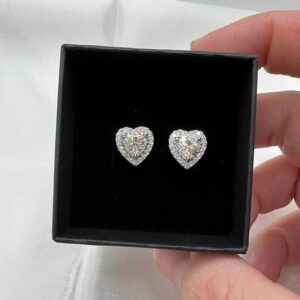 Heart Moissanite Earrings in 925 Silver Brilliant Cut Diamond Simulant Studs Romantic Valentine Gift for Girlfriend Elegant Daily Wear Heart Jewelry for Women