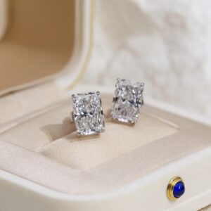 The Radiant Solitaire Studs 925 Sterling Silver & Moissanite Classic Ice Crushed Rectangular Earrings Premium Fine Jewelry Gift for Her Ultimate Brilliance Lab Diamond Alternative Jewelry