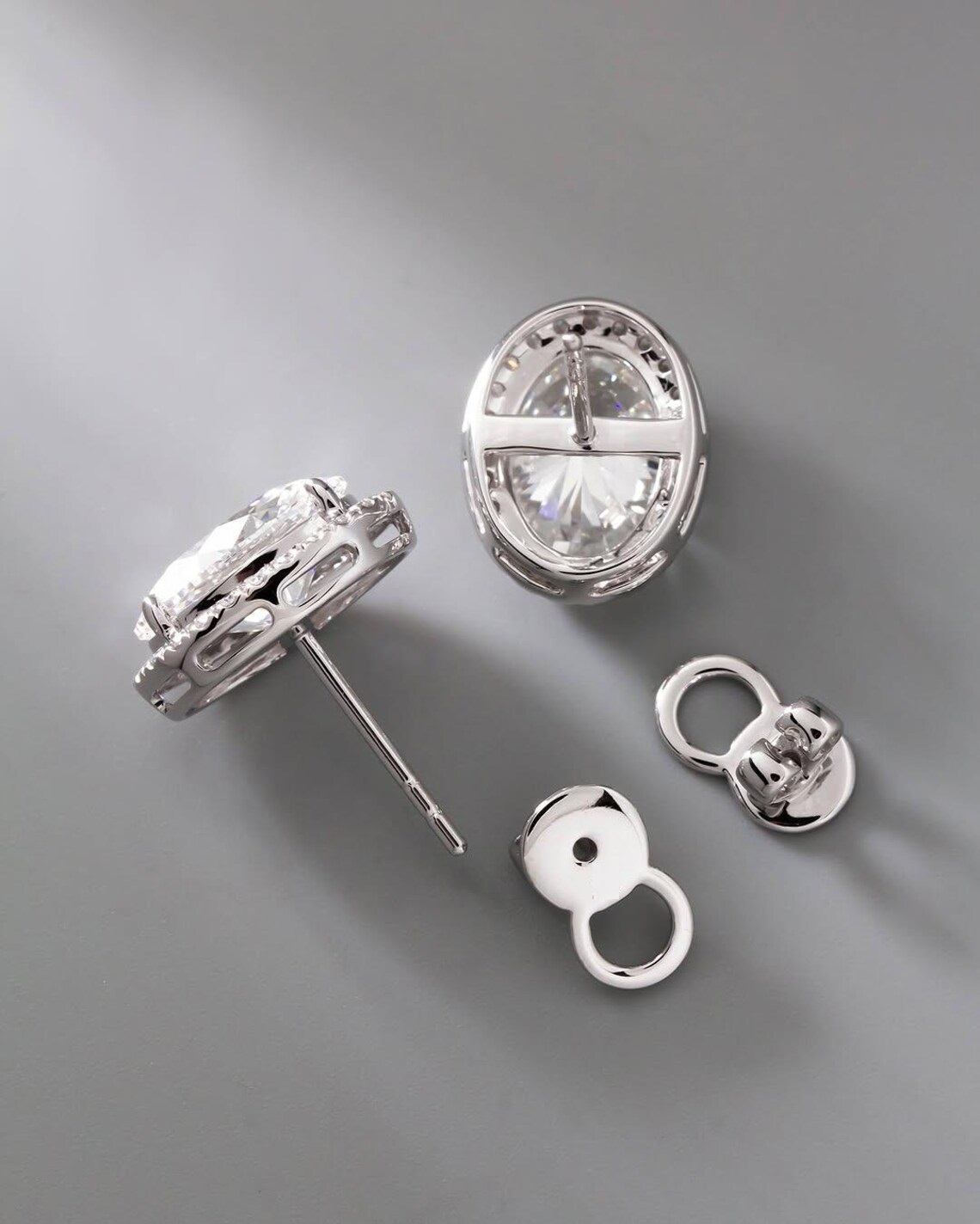 Classic Oval Halo Moissanite Stud Earrings in 925 Sterling Silver Elegant Pavé Wedding Bridal Jewelry Timeless Anniversary Gift for Wife High Brilliance Four Prong Diamond Simulant Solitaires - Image 4