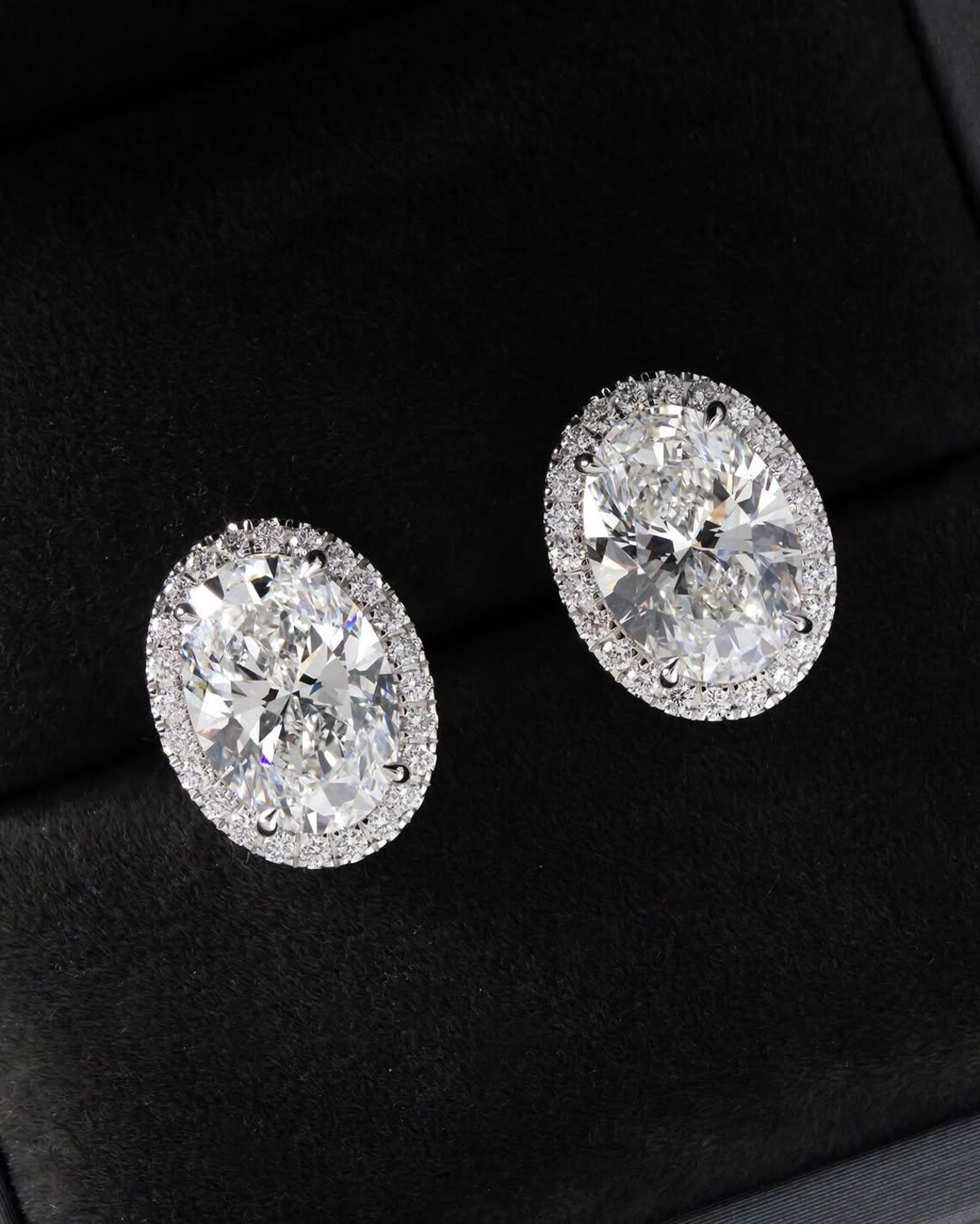Classic Oval Halo Moissanite Stud Earrings in 925 Sterling Silver Elegant Pavé Wedding Bridal Jewelry Timeless Anniversary Gift for Wife High Brilliance Four Prong Diamond Simulant Solitaires - Image 3