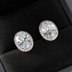 Classic Oval Halo Moissanite Stud Earrings in 925 Sterling Silver Elegant Pavé Wedding Bridal Jewelry Timeless Anniversary Gift for Wife High Brilliance Four Prong Diamond Simulant Solitaires