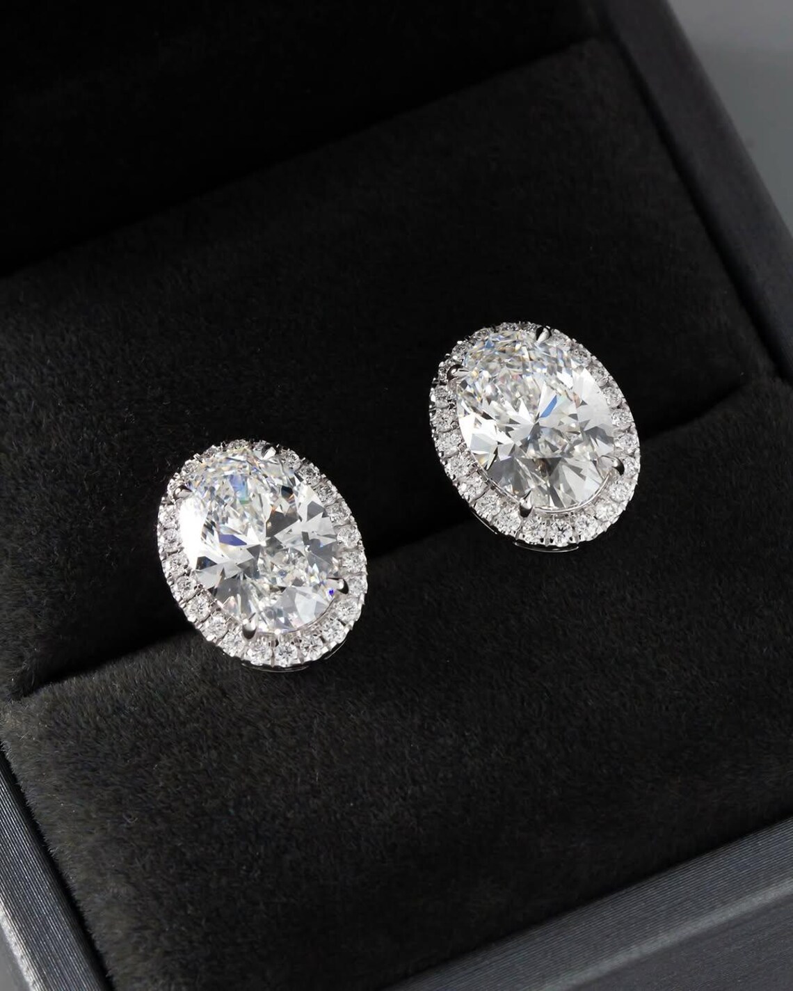 Classic Oval Halo Moissanite Stud Earrings in 925 Sterling Silver Elegant Pavé Wedding Bridal Jewelry Timeless Anniversary Gift for Wife High Brilliance Four Prong Diamond Simulant Solitaires