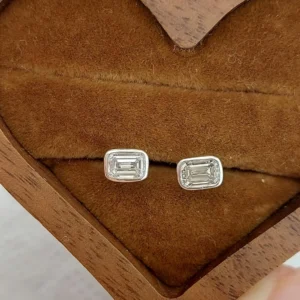 925 Sterling Silver Emerald Cut Diamond Stud Earrings Moissanite Halo Stud Earrings Premium Diamond Alternative Jewelry for Women Wedding Engagement and Anniversary Gift