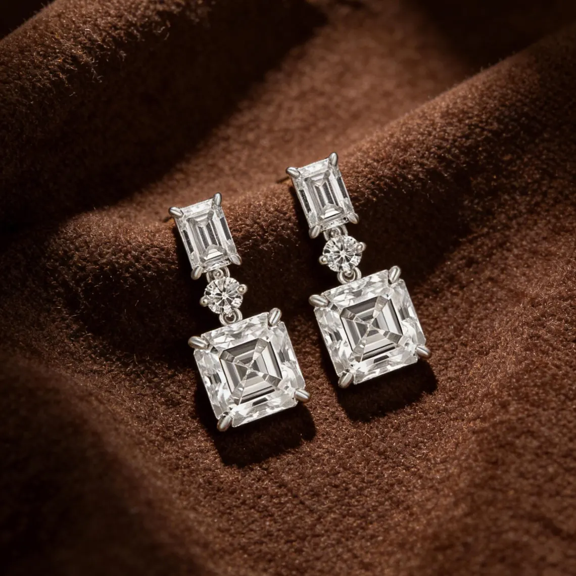 Elegant 925 Sterling Silver Moissanite Dangle Earrings Premium Emerald Cut and Asscher Cut Stones Bridal Wedding Jewelry for Women Luxury Sparkling Wedding & Party Jewelry Gift