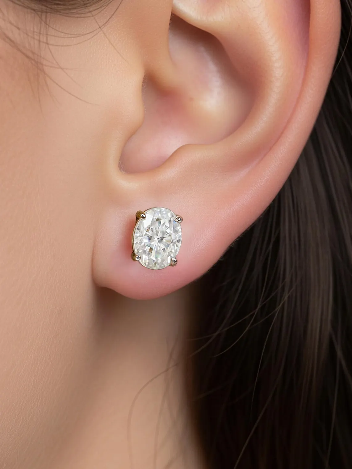 Oval Brilliant Moissanite Studs in 925 Silver Elongated Fluid Silhouette Solitaires Gender Neutral Jewelry Essential leek Low Profile Earring Curation for Daily Wear - Image 4