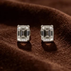 Sleek Emerald Cut Moissanite Stud Earrings 925 silver Crisp Parallel Facet Diamond Alternative Staples Sleek Executive Solitaires for the Modern Wardrobe