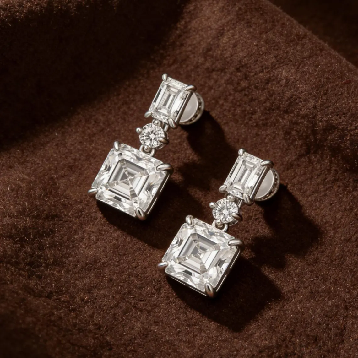 Elegant 925 Sterling Silver Moissanite Dangle Earrings Premium Emerald Cut and Asscher Cut Stones Bridal Wedding Jewelry for Women Luxury Sparkling Wedding & Party Jewelry Gift - Image 3