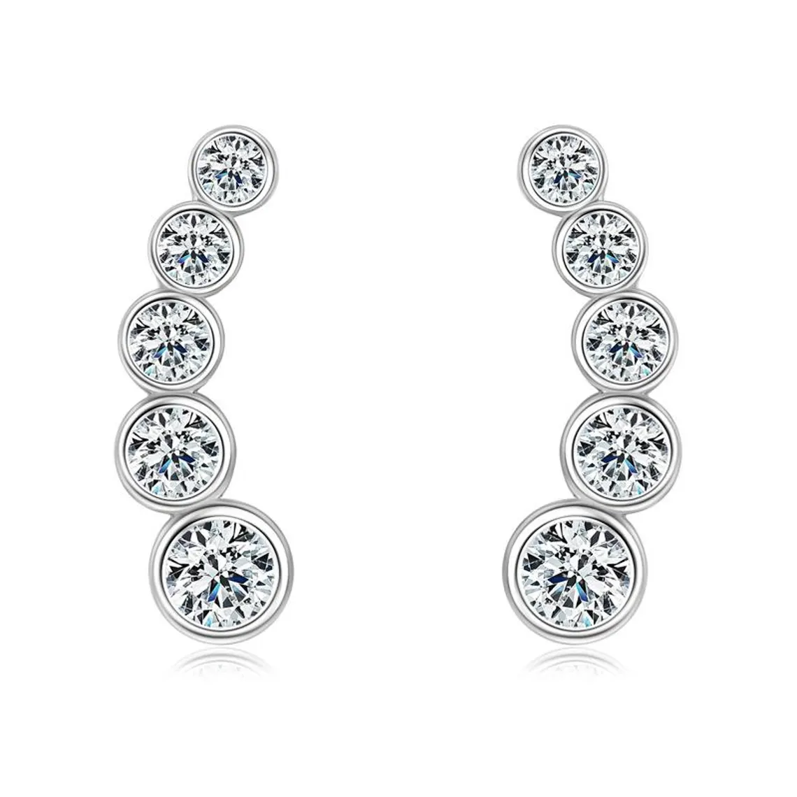 Luxury 925 Sterling Silver Round Cut Moissanite Climbing Earrings Bezel Set Graduated Ear Cuff Style Earrings for Women Elegant Bridal Wedding Anniversary Jewelry