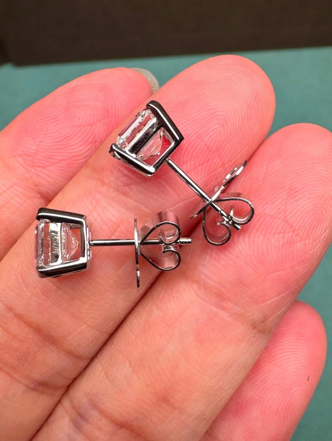 Asscher Cut Moissanite Square Stud Earrings in 925 Silver Brilliant Diamond Simulant Solitaire Studs Vintage Art Deco Style Earring Romantic Valentine Birthday Gift for Wife - Image 4
