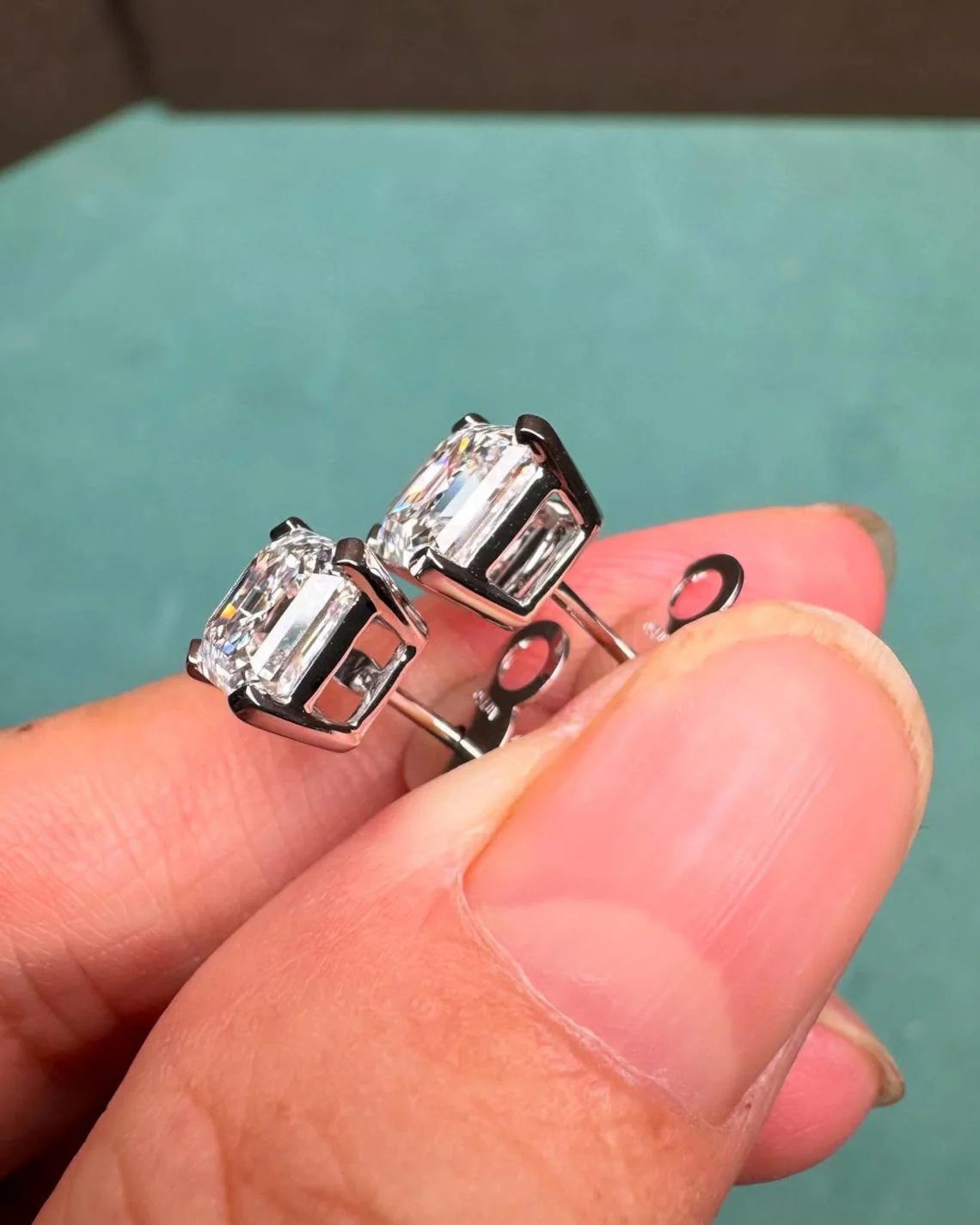 Asscher Cut Moissanite Square Stud Earrings in 925 Silver Brilliant Diamond Simulant Solitaire Studs Vintage Art Deco Style Earring Romantic Valentine Birthday Gift for Wife - Image 2