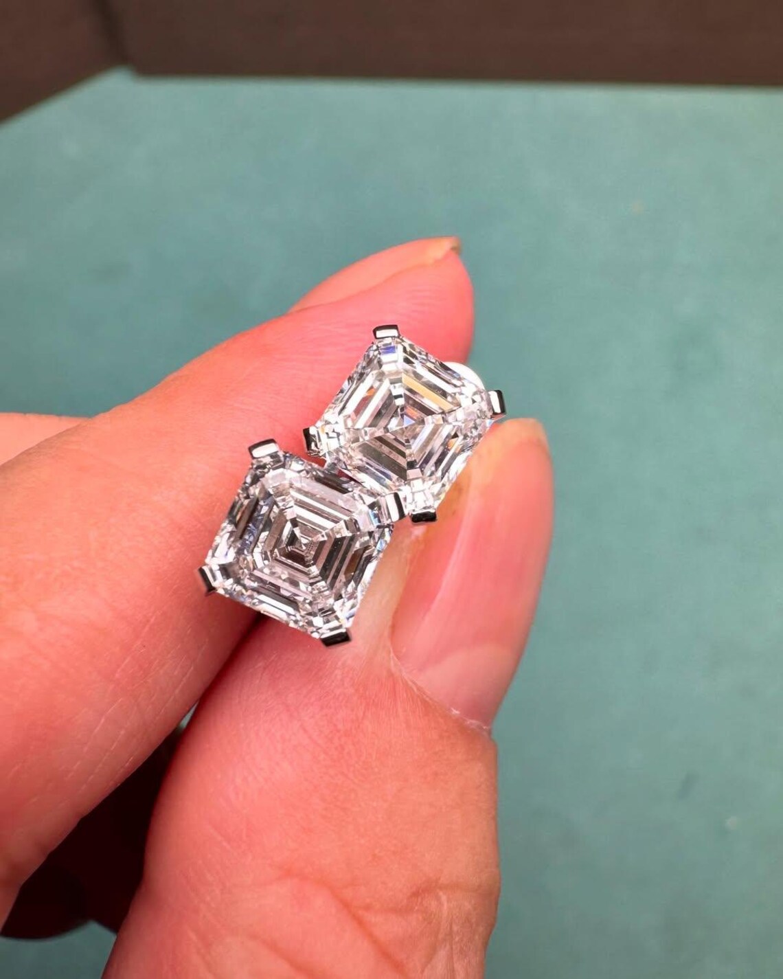 Asscher Cut Moissanite Square Stud Earrings in 925 Silver Brilliant Diamond Simulant Solitaire Studs Vintage Art Deco Style Earring Romantic Valentine Birthday Gift for Wife - Image 3