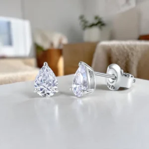 Luxury 925 Sterling Silver Pear Shaped Moissanite Stud Earrings for Women Brilliant Teardrop Solitaire Diamond Alternative Earrings Elegant Bridal Wedding and Engagement Jewelry