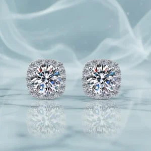 Designer 925 Sterling Silver Round Cut Moissanite Halo Stud Earrings Premium Diamond Alternative Jewelry for Women Wedding Engagement and Anniversary Gift