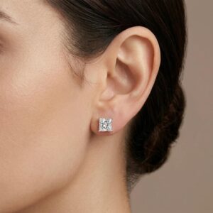 925 Silver Princess Solitaire Studs Sharp Geometric Square Moissanite Earrings Architectural Minimalist Diamond Alternative Timeless Daily Luxury