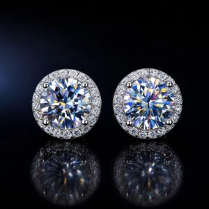 The Signature Round Halo Stud 925 Sterling Silver and Moissanite Classic Brilliant Cut Pavé Earrings Premium Bridal & Everyday Luxury Timeless Anniversary Gift for Her