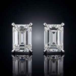 Moissanite Earrings Emerald Cut in 925 Silver Classic Four Prong Split Claw Solitaire Studs Elegant Step Cut Diamond Simulant Jewelry Birthday Gift for Her