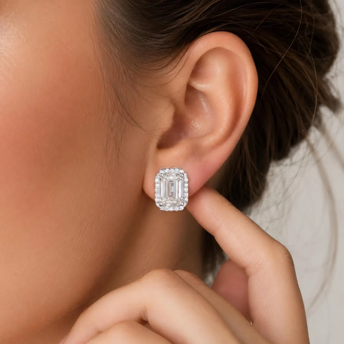 Modern 925 Sterling Silver Moissanite Halo Stud Earrings Featuring Emerald Cut Center Stones Elegant Bridal and Anniversary Jewelry for Women - Image 2